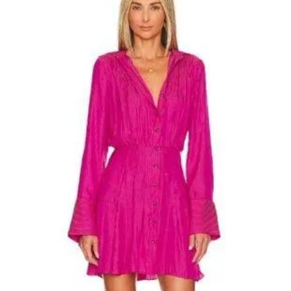 Free People Everly Pinstripe Long Sleeve Shirtdress in Pink Phenom Size Small